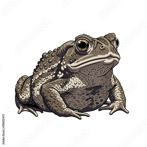 Illustration of a brown toad sitting on a white background