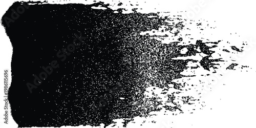 Wide black brush stroke with granular texture and feathered edges on white background
