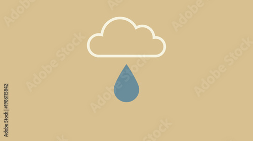 Rain Drop Icon: A simple yet elegant illustration of a rain drop falling from a cloud, representing the essential element of water and the weather. 