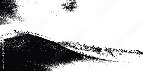 Grungy black and white texture featuring a bold horizontal ridge and heavy speckle distress overlay