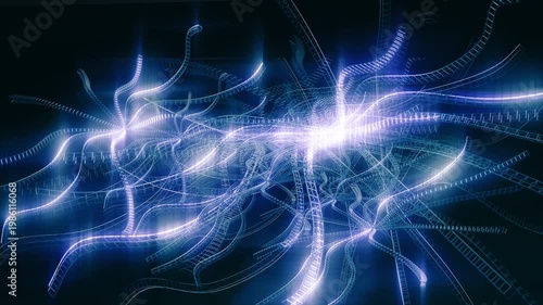 Blue metalic neon light plexus structure black background