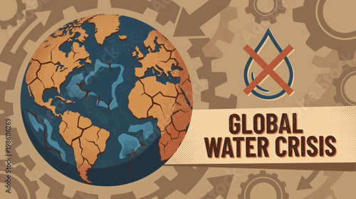 Global Water Crisis: A striking illustration highlights the urgent global water crisis. It features a depiction of the earth, coupled with a symbolic representation of dwindling water resources. 