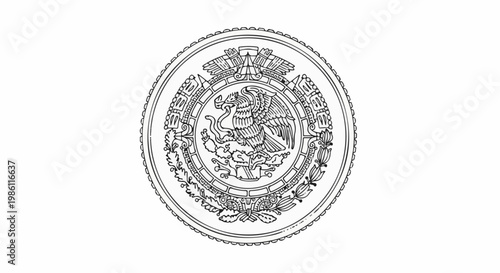 Detailed circular emblem featuring a raptor with spread wings perched on a serpent