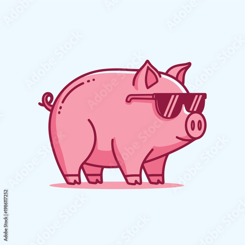 Stylishly Cool Pink Pig Character Wearing Sunglasses - A Fun and Playful Cartoon Vector Illustration
