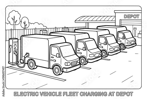 Electric Delivery Van lineup at charging station.