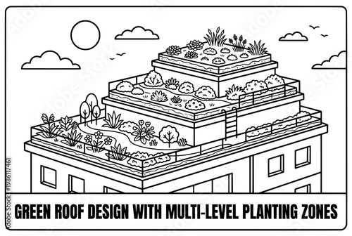 Green Roof Design With Multi Level Planting Zones.