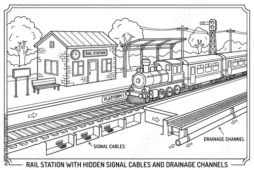 Vintage Steam Train Arriving at the Rail Station Platform.