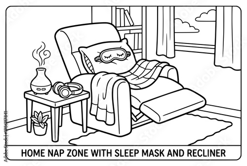 Cozy Recliner Chair with Sleep Mask and Blanket for Relaxation.