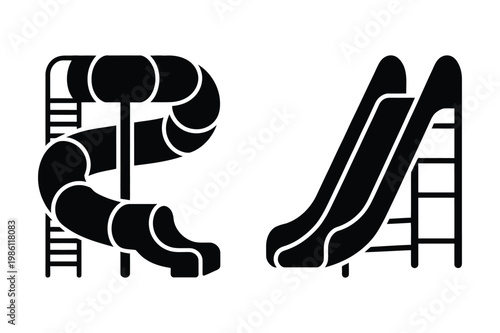 Children's playground slides vector silhouette icons set with playground