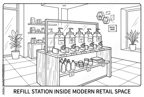 Refill Station Displayed in Modern Retail Space for Sustainable Shopping.