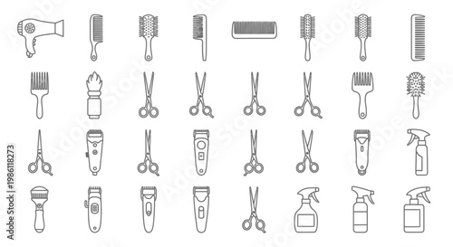 Collection of hairdressing and beauty tools.