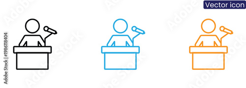 Three color variations of a speaker icon on white background