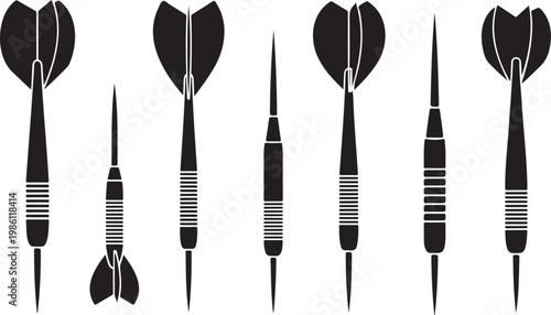 A stark black silhouette of a single dart showcasing its pointed tip and fletched tail silhouette high quality. Single dart showcasing and fletched tail vector illustration.