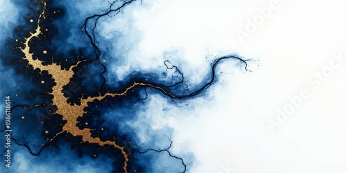 Abstract blue and yellow background featuring smoky textures and ethereal clouds that blend light and dark air for a vintage grunge weather effect