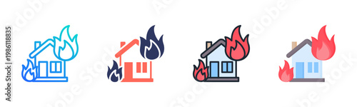 House On Fire Icon Set Multiple Style Collection