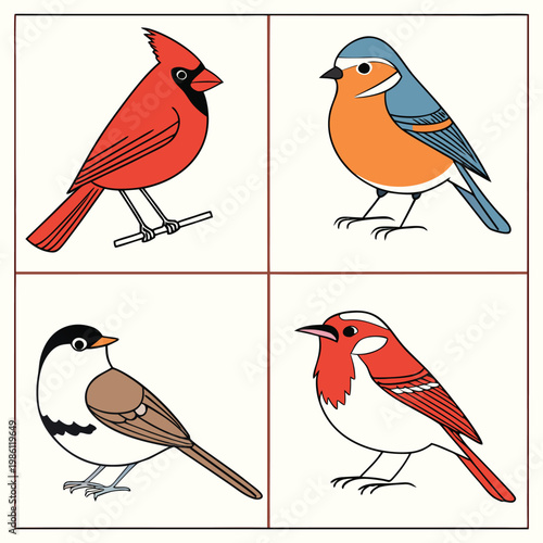 Tableau sur toile Set of four colorful cartoon birds