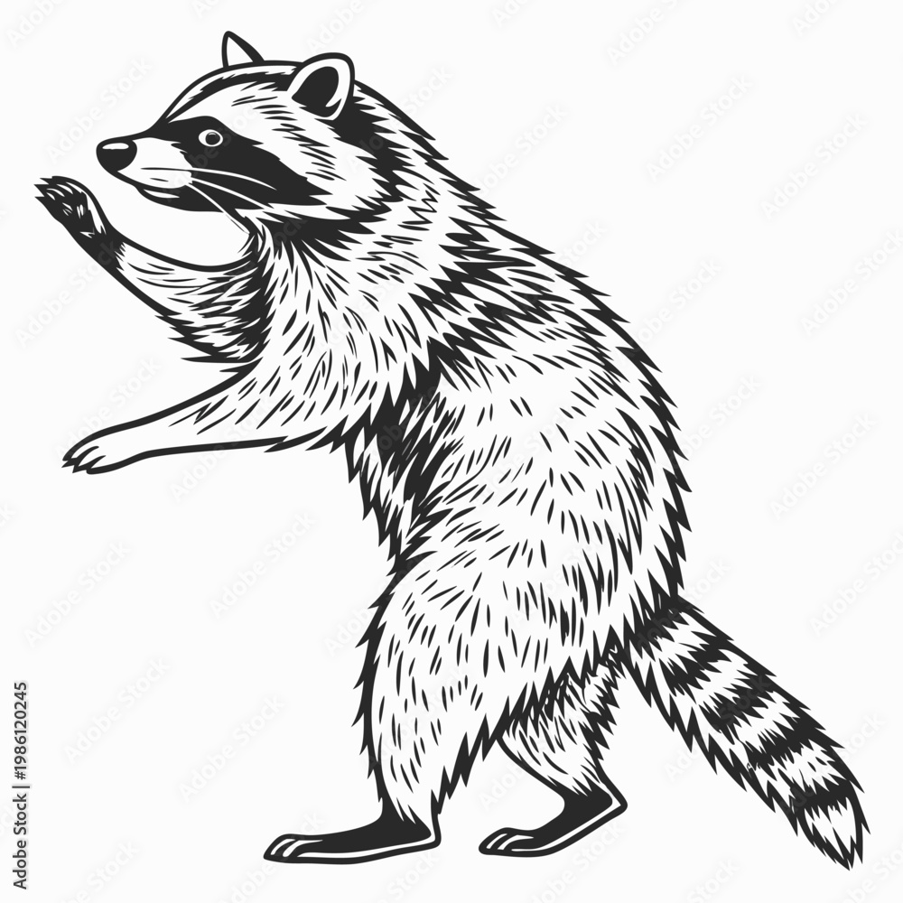 Fototapeta premium Vintage style illustration of a standing raccoon
