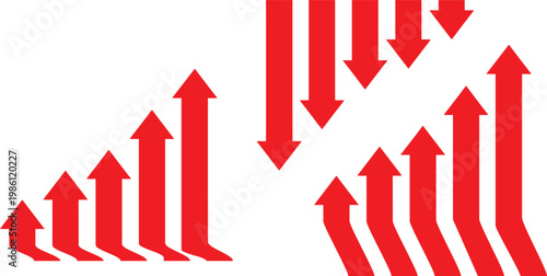 Dynamic red arrows a visual representation of growth and decline