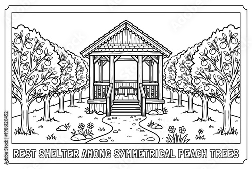 Elegant Wooden Gazebo Pavilion with Symmetrical Roof and Columns.