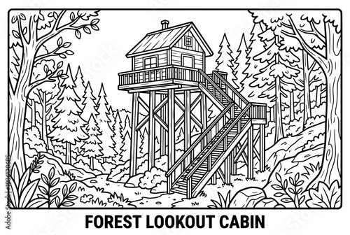 Forest Lookout Cabin On Elevated Stilts.