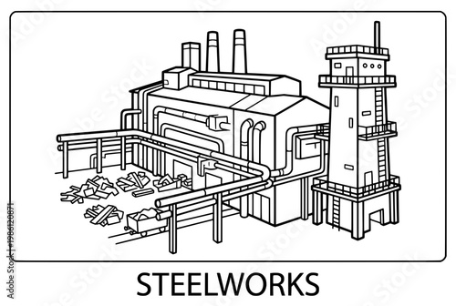 Steelworks Factory and Industrial Plant with Towers.