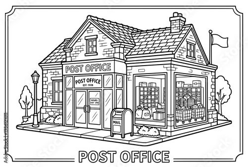 Post Office Building Exterior With Classic Facade.