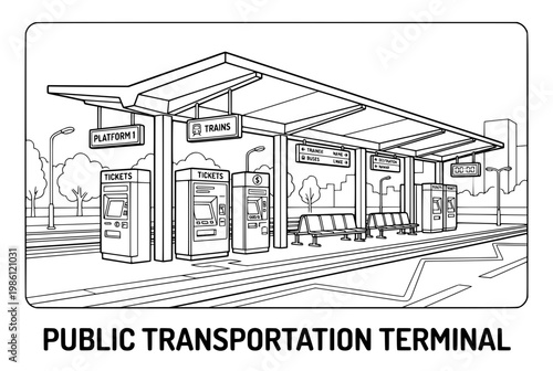 Public Transportation Terminal Exterior At Bus Station.