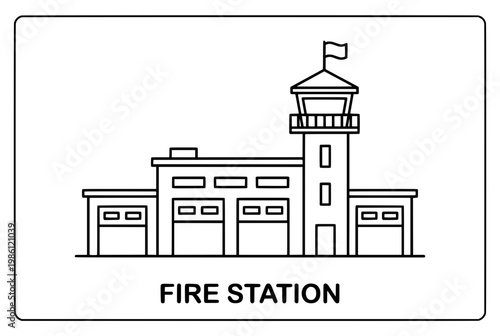 Fire station building with tall control tower.