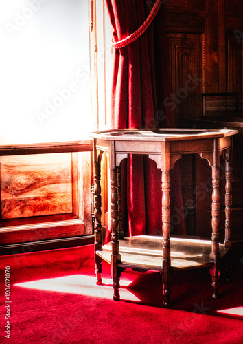 Ornate Hexagonal Wooden Table In An English Stately Home