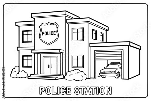 Police Station Building Illustration Front View.
