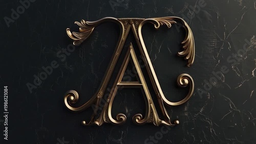 A single gold letter A on a black background