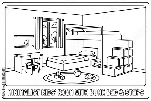 Bunk Bed With Stairs In Kids Room.