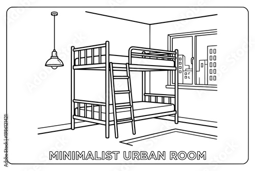 Minimalist Black and White Bunk Bed in Modern Urban Bedroom.
