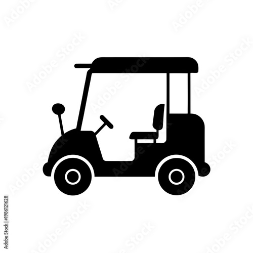 Black and white golf cart with roof and two seats