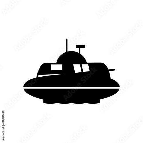 Small black inflatable boat with outboard motor