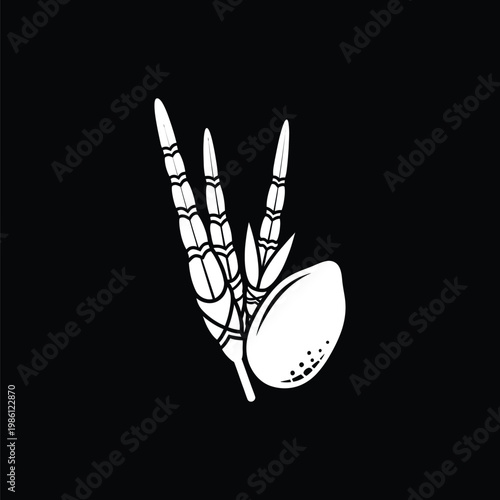 A skeleton hand holding a golf ball in a spooky gesture
