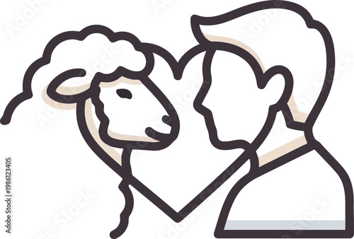 Shepherd and Sheep Heart Bond Icon - Animal Care Love Vector Illustration