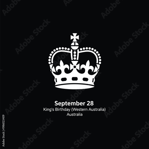 A white crown icon on a black background celebrating King's Birthday in Western Australia