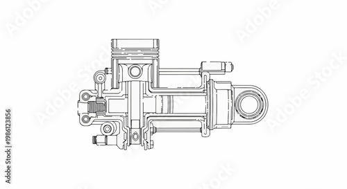 Technical illustration of a hydraulic cylinder piston assembly