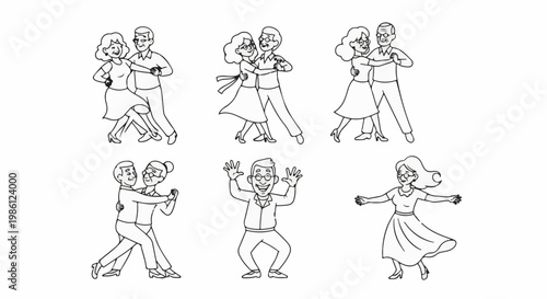Elderly couples dance together, a man cheers, and a woman dances