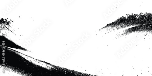 Abstract black paint strokes creating curved wave-like shapes with grunge texture on clean white background