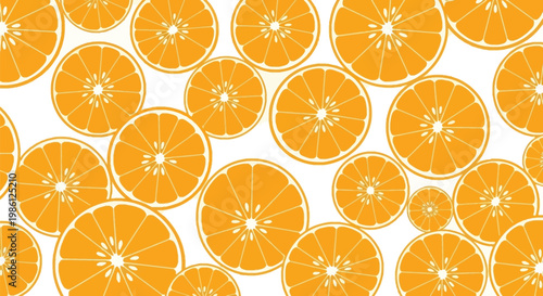 Vibrant orange citrus fruit slices arranged in a playful and energetic repeating pattern.
