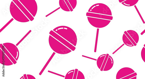 Seamless pattern of vibrant pink lollipop icons arranged in a playful and repetitive design