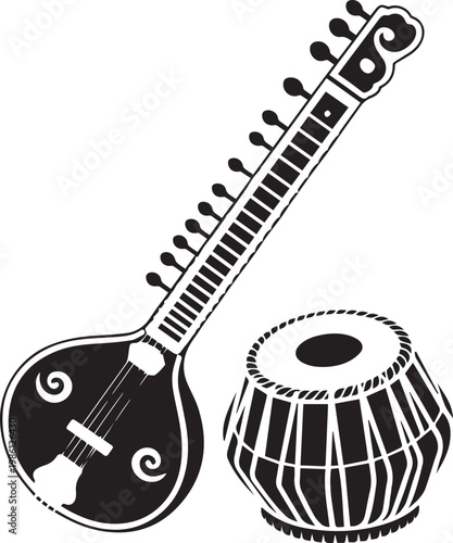 Traditional indian string instruments: sitar and tanpura