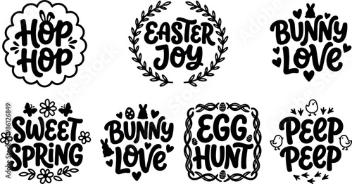Black and white easter joy hop hop bunny love sweet spring egg hunt peep peep lettering collection