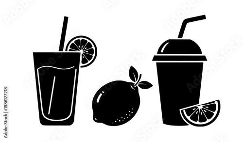 Lemonade silhouettes vector set beverage drink icons isolated on white