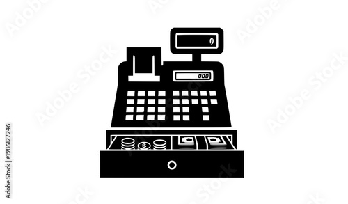 Cash register icon vector black silhouette retail POS machine isolated on white