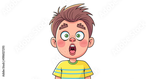 Surprised Boy Cartoon Character with Wide Eyes and Open Mouth, Expressing Shock