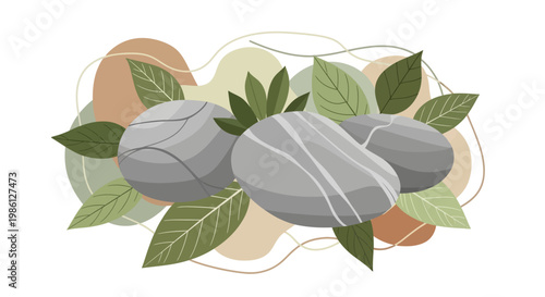 Zen Stones and Green Leaves Abstract Background