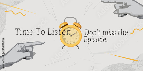Time to listen a vibrant illustration promoting a podcast episode